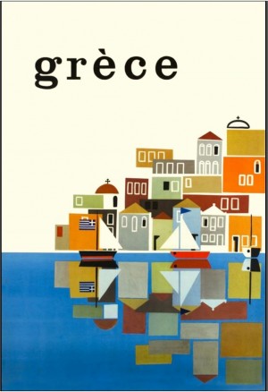 Greece, Seaside Village, Travel, Vintage Poster